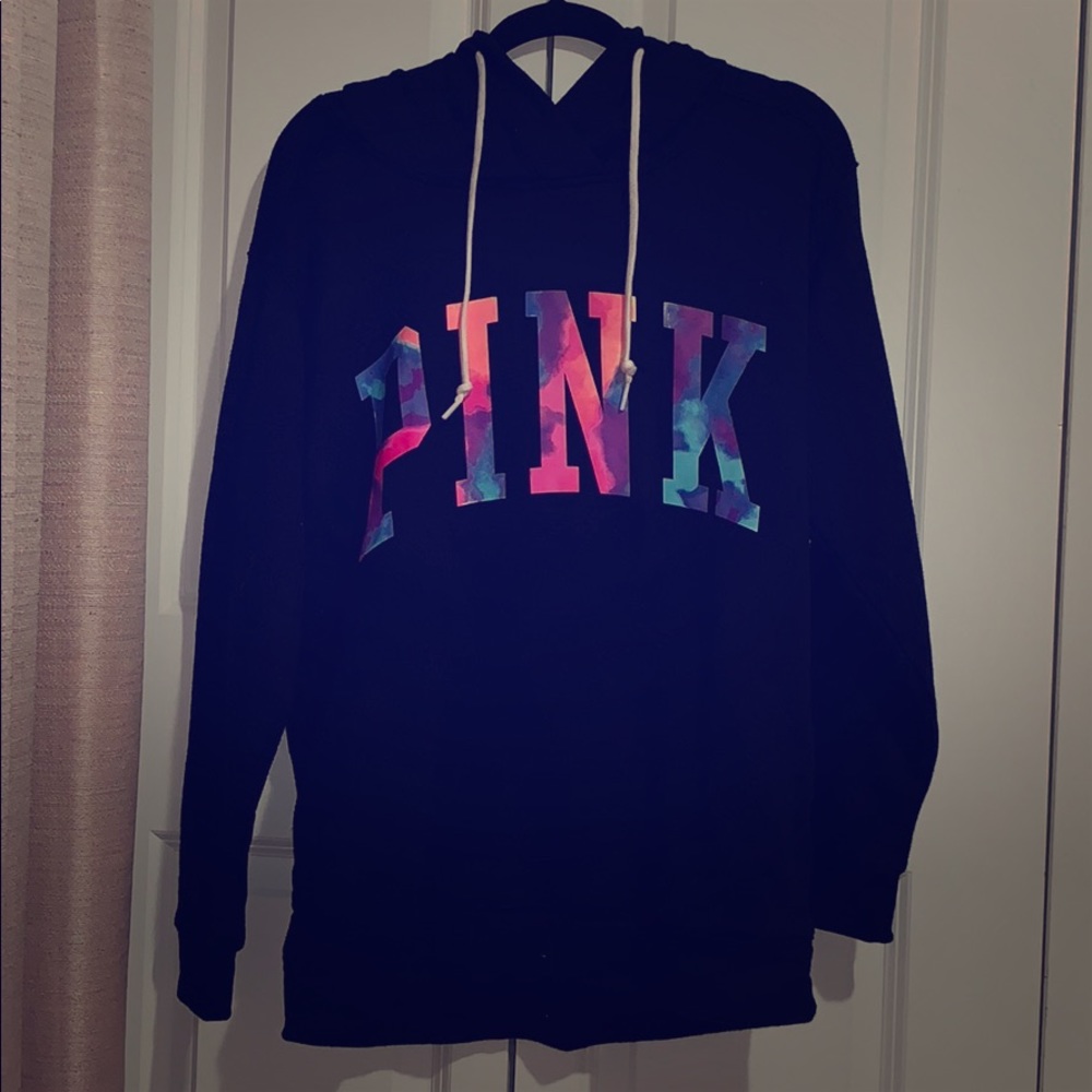 black sweater with galaxy color like letters